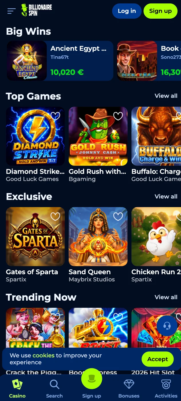 Aplikace BillionaireSpin Casino